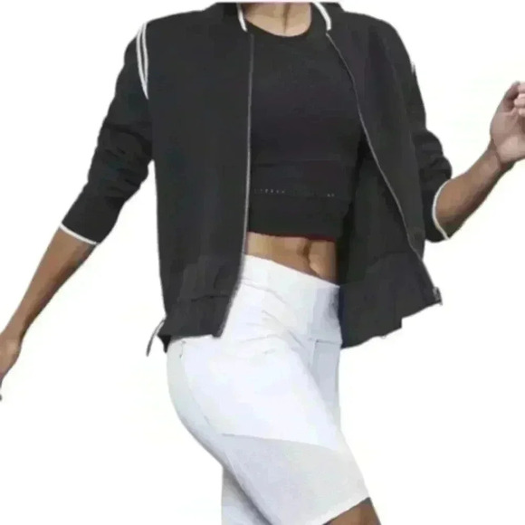 Athleta Venture Sweater Black White  Zipper Closure Cotton Women's size Large - Picture 5 of 15